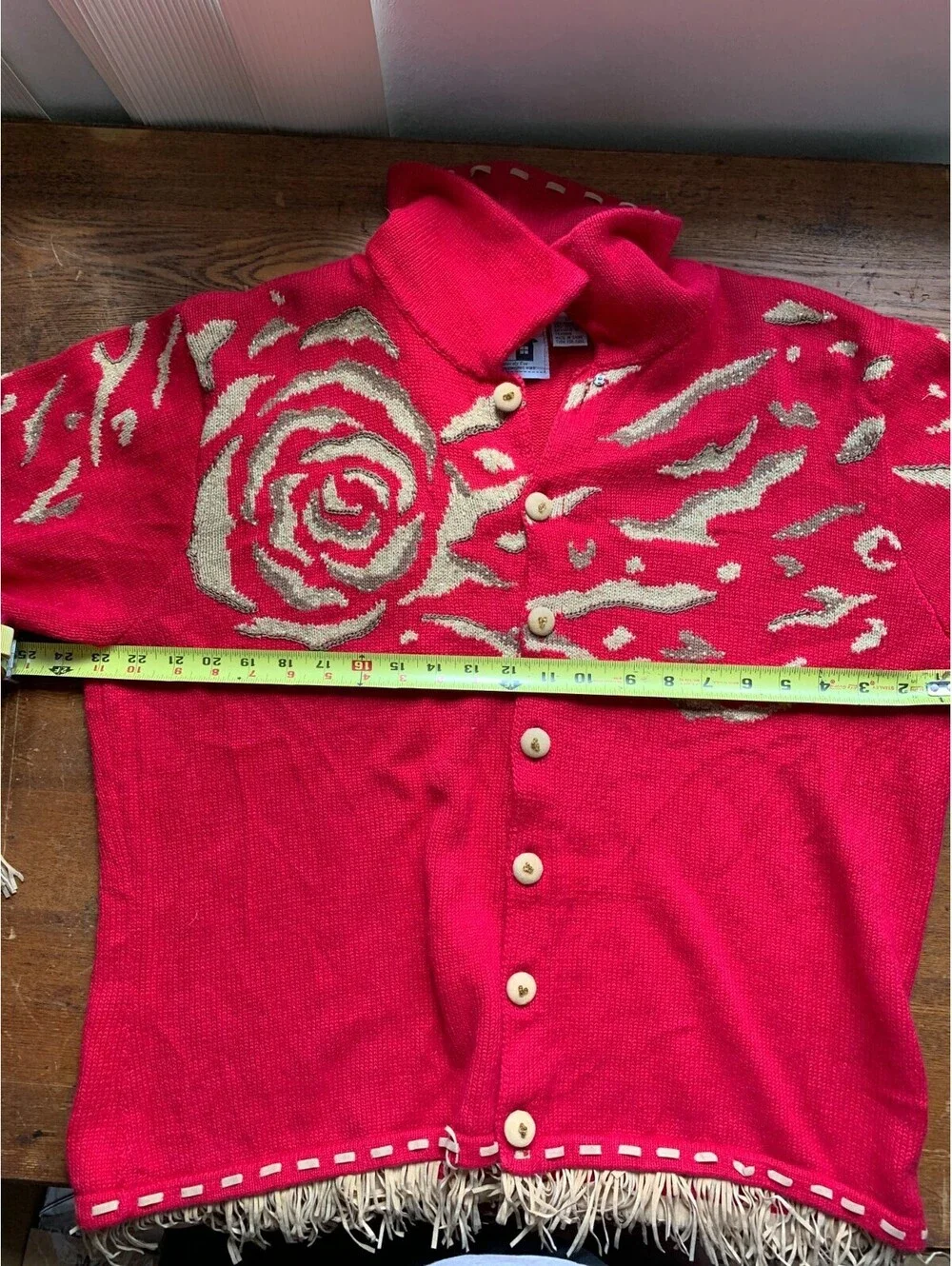 Vintage Storybook Knits Cardigan Sweater Women's 1X Red with Fringe - Picture 4 of 8